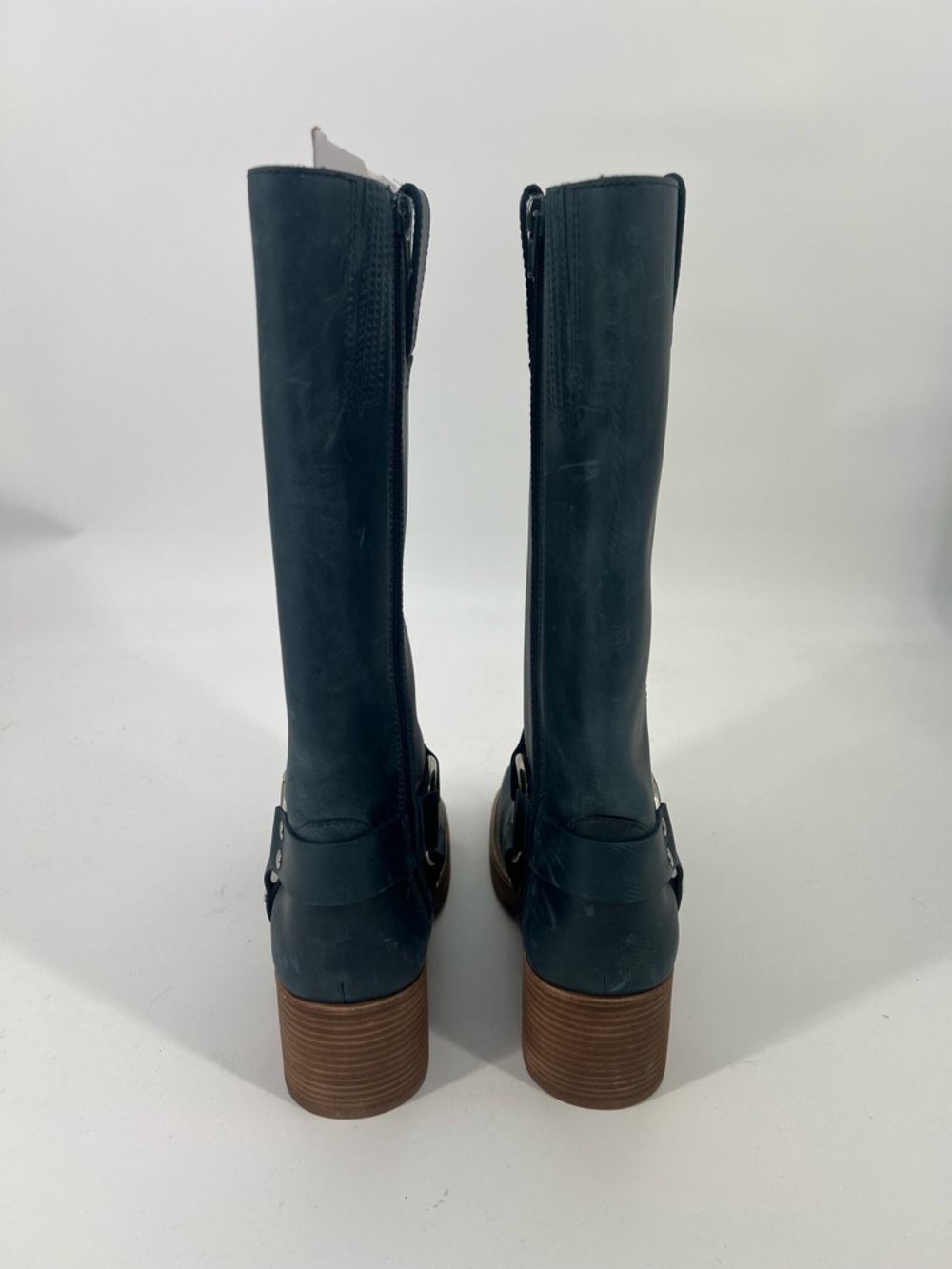 Jeffrey Campbell Reflection Blue Harness Mid-Calf Boots with Brown Stacked Heel - Picture 10 of 13